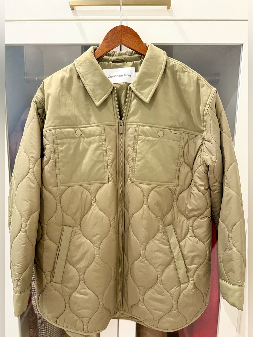 Calvin Klein Jeans Men’s Quilted Jacket Shacket Beige/Taupe Size Large